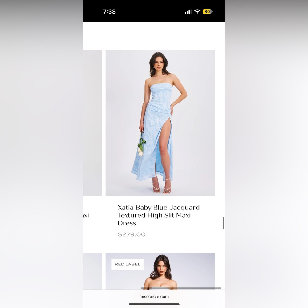 Xatia Baby Blue Jacquard Textured High Slit Maxi Dress